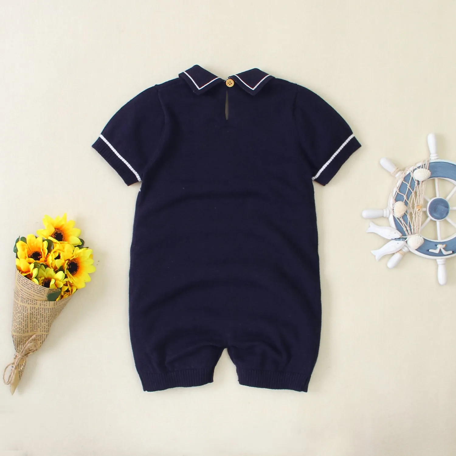 Baby Boys Navy Short Sleeve Romper Wholesale Baby