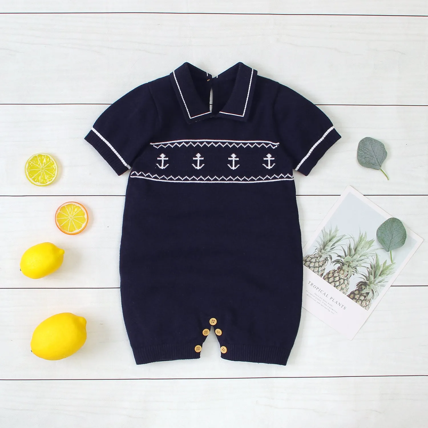Baby Boys Navy Short Sleeve Romper Wholesale Baby