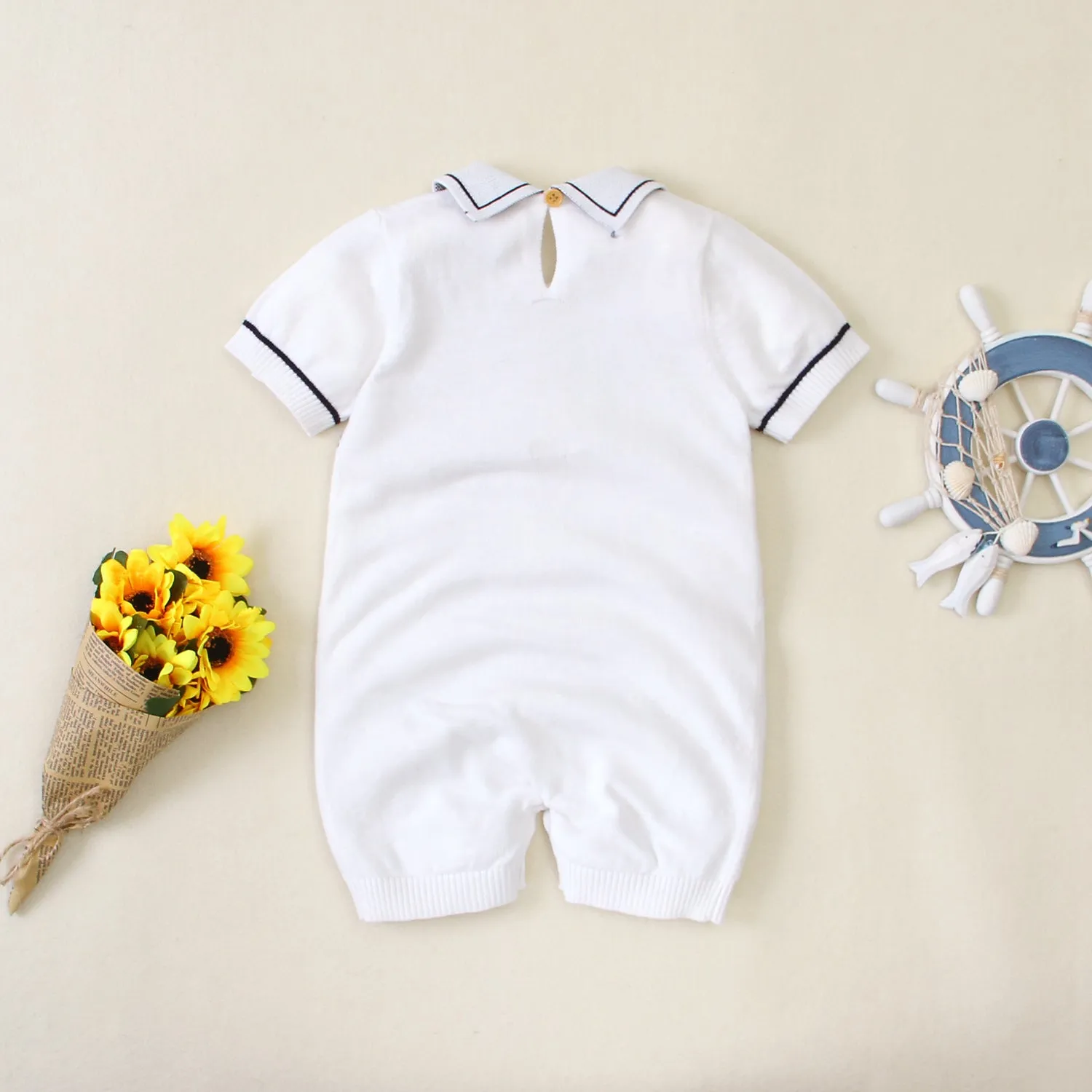 Baby Boys Navy Short Sleeve Romper Wholesale Baby