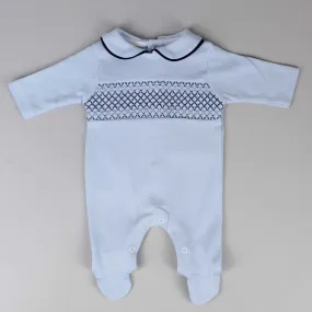 Baby Boys Sleepsuit / All in One with Smocking - Blue