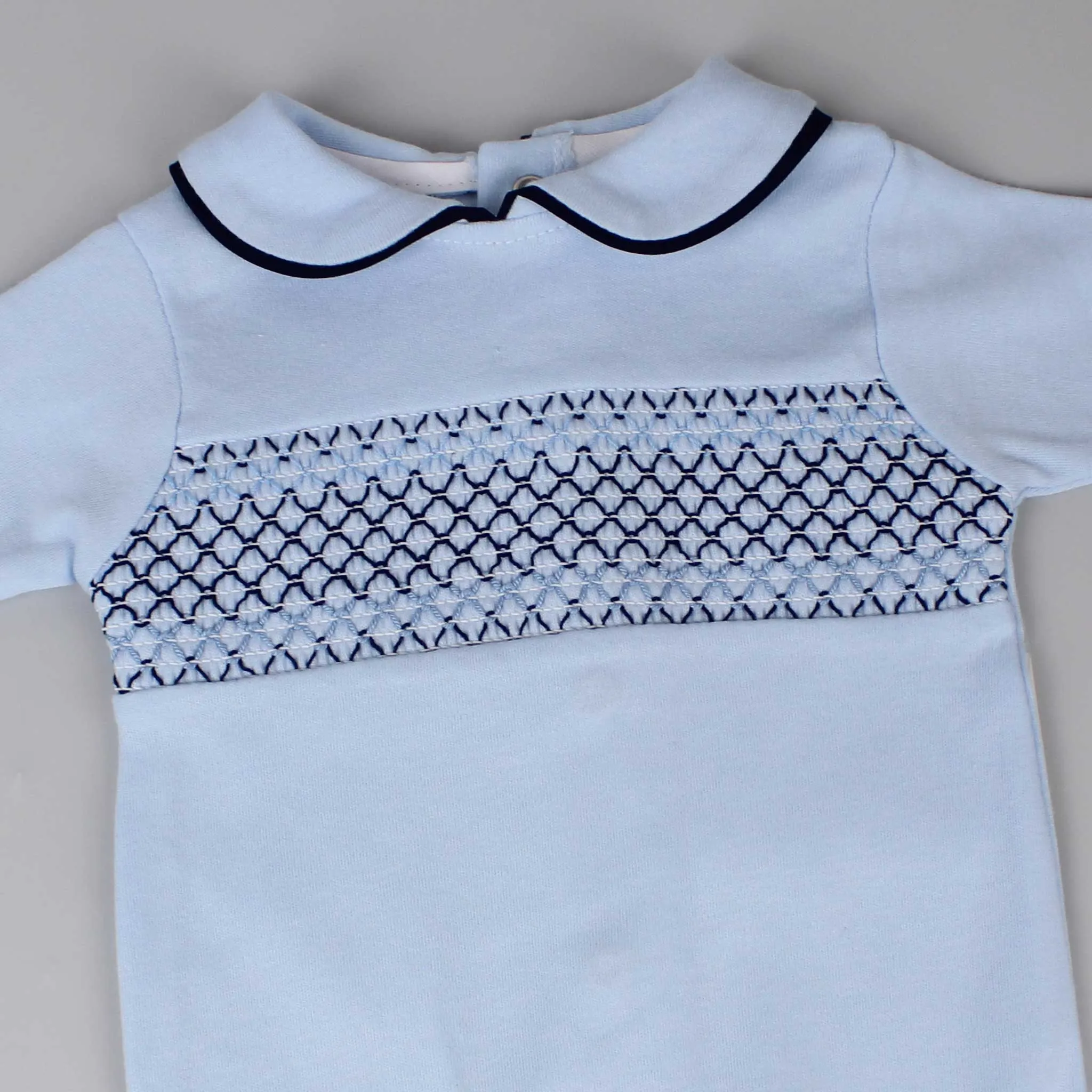 Baby Boys Sleepsuit / All in One with Smocking - Blue