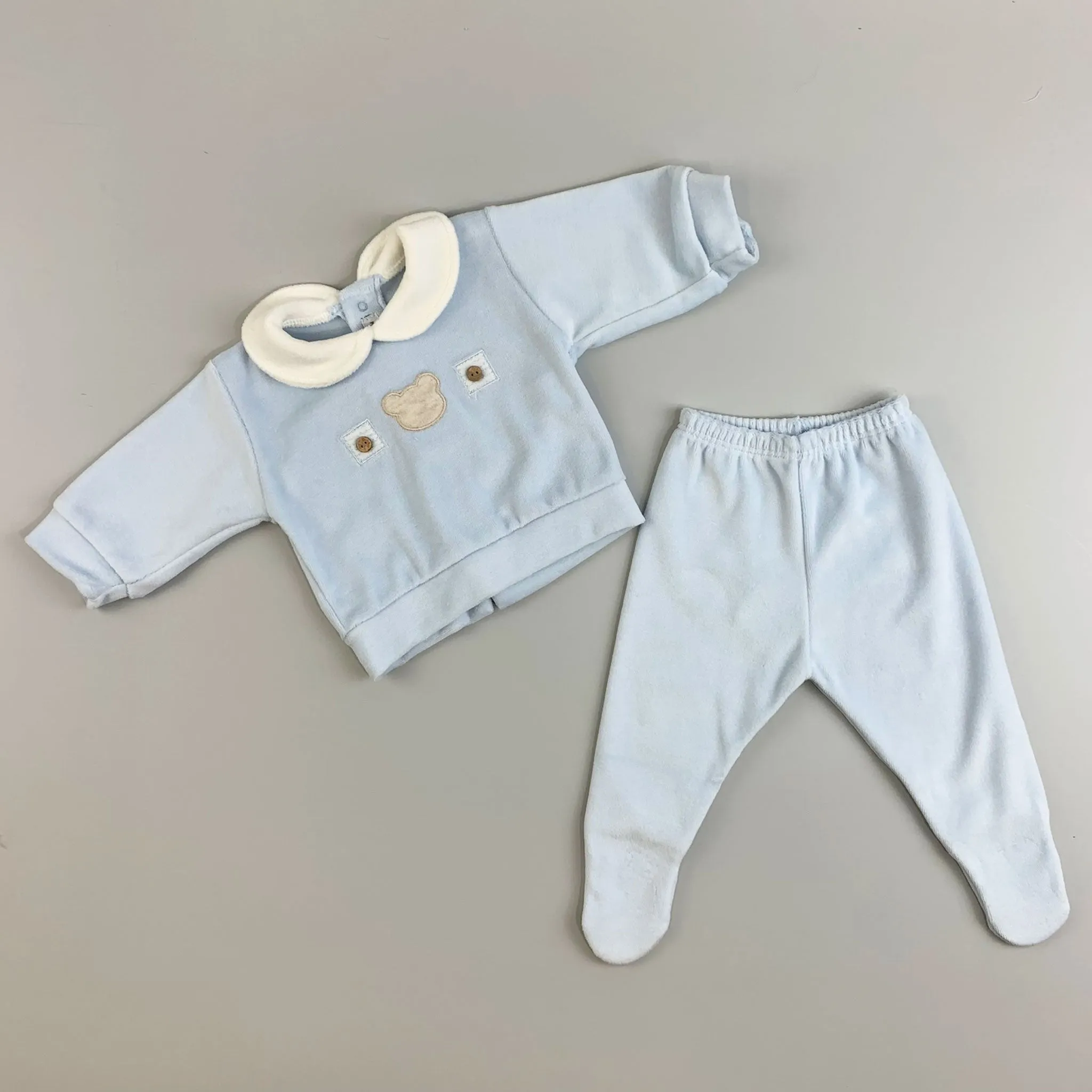 Baby Boys Velour Two Piece Sleepsuit - Blue - Calamaro 11002