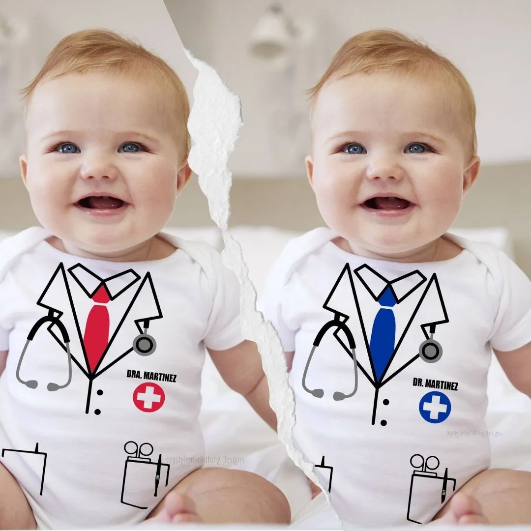 Baby Career Onesies - Doctor Scrub Suit Pink Necktie with FREE Name Print