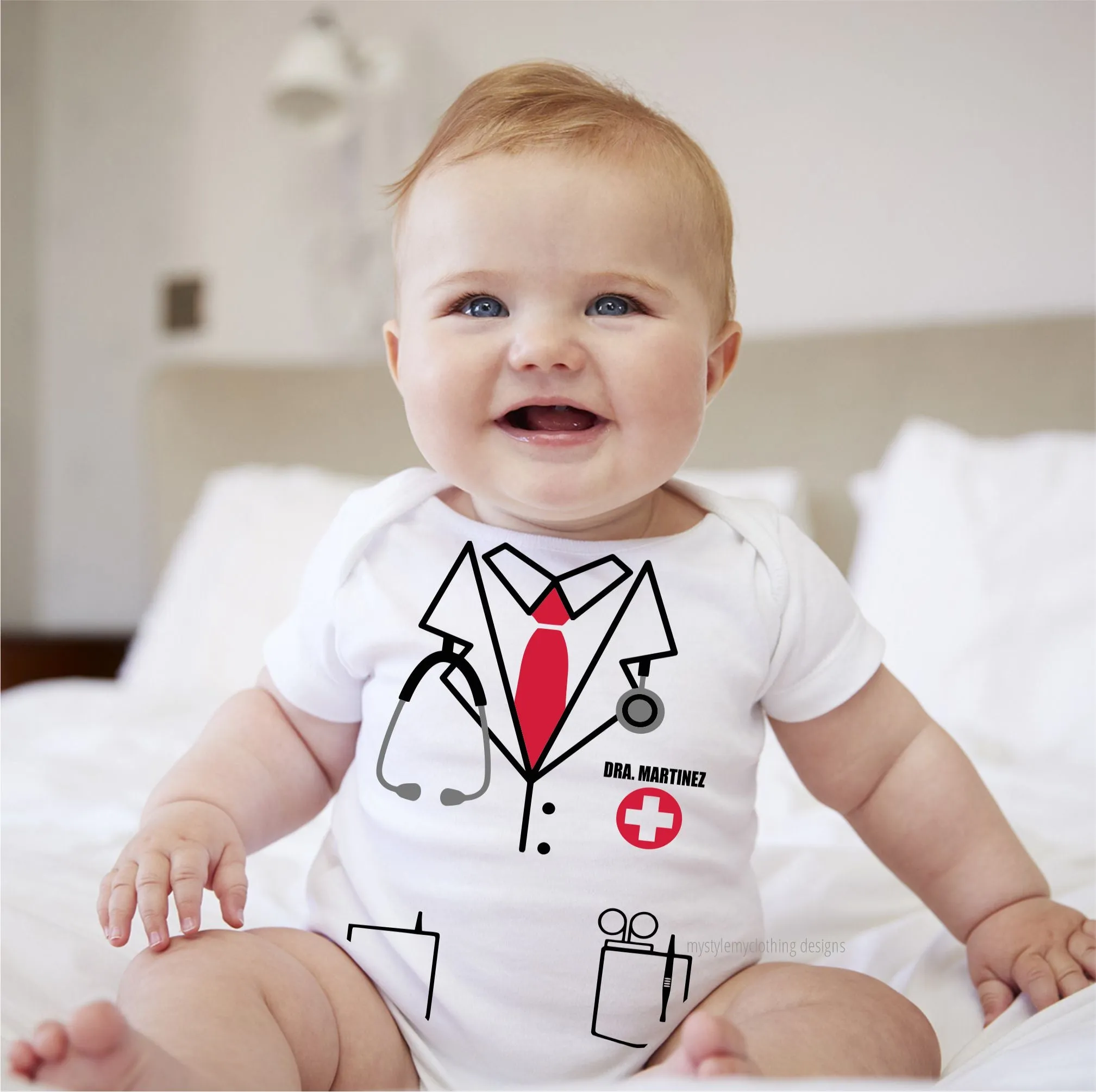 Baby Career Onesies - Doctor Scrub Suit Pink Necktie with FREE Name Print