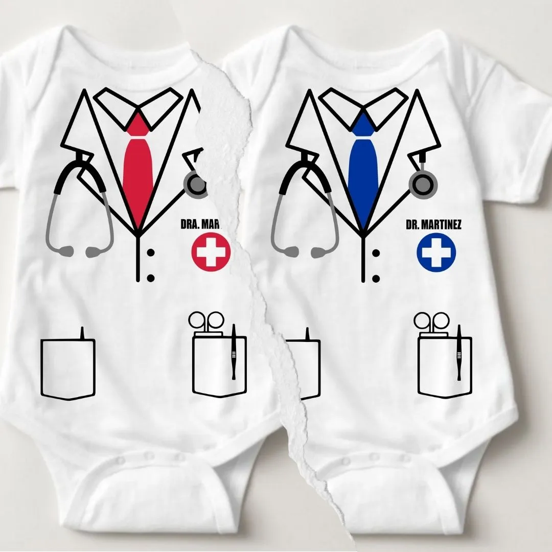 Baby Career Onesies - Doctor Scrub Suit Pink Necktie with FREE Name Print