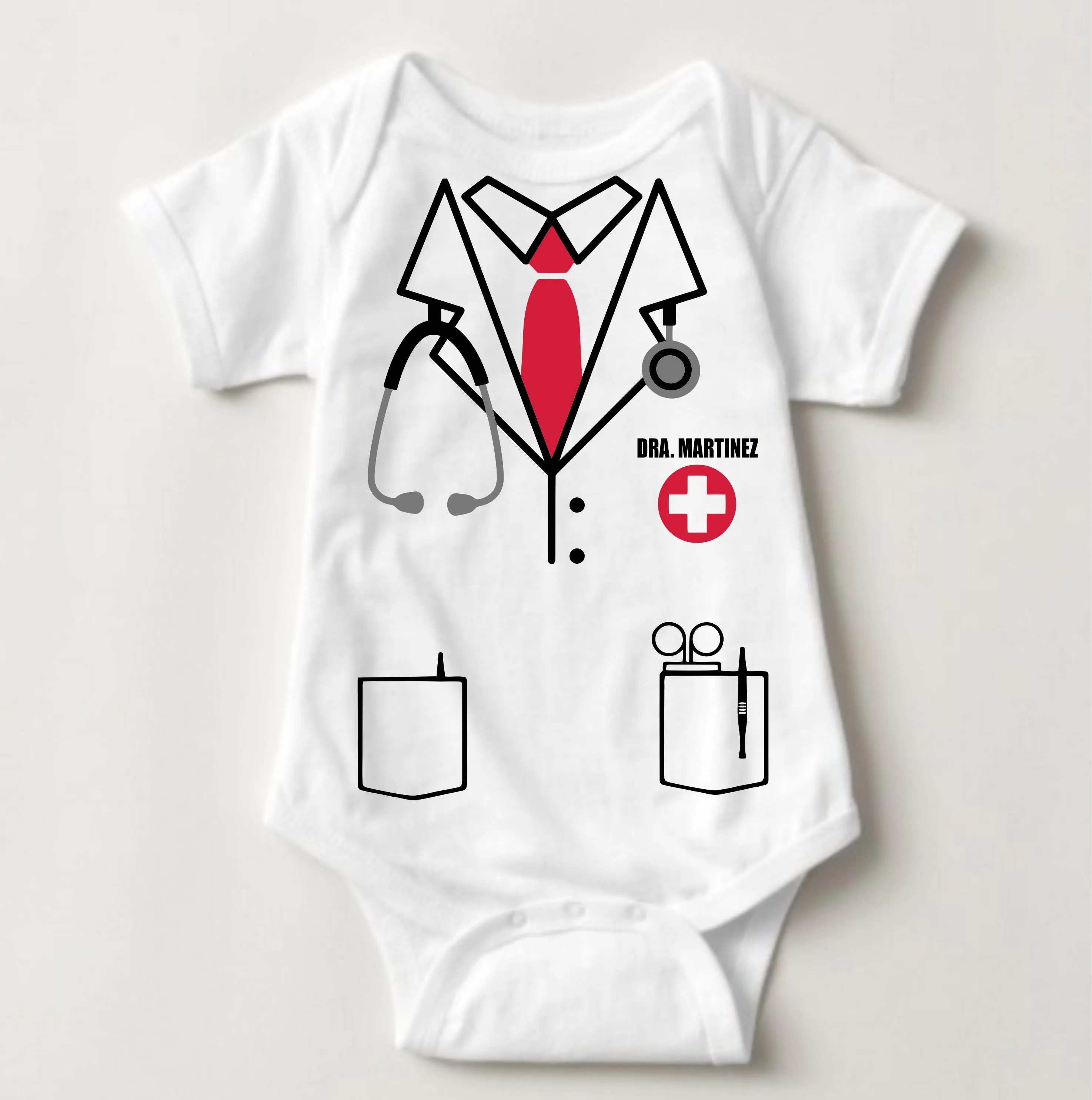 Baby Career Onesies - Doctor Scrub Suit Pink Necktie with FREE Name Print
