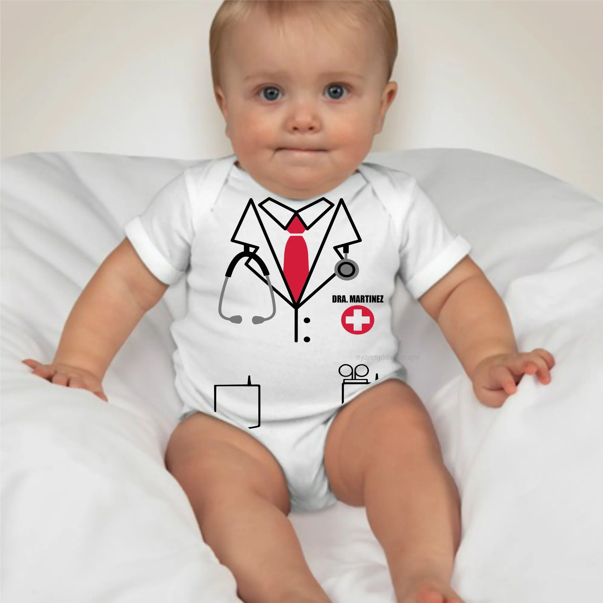 Baby Career Onesies - Doctor Scrub Suit Pink Necktie with FREE Name Print