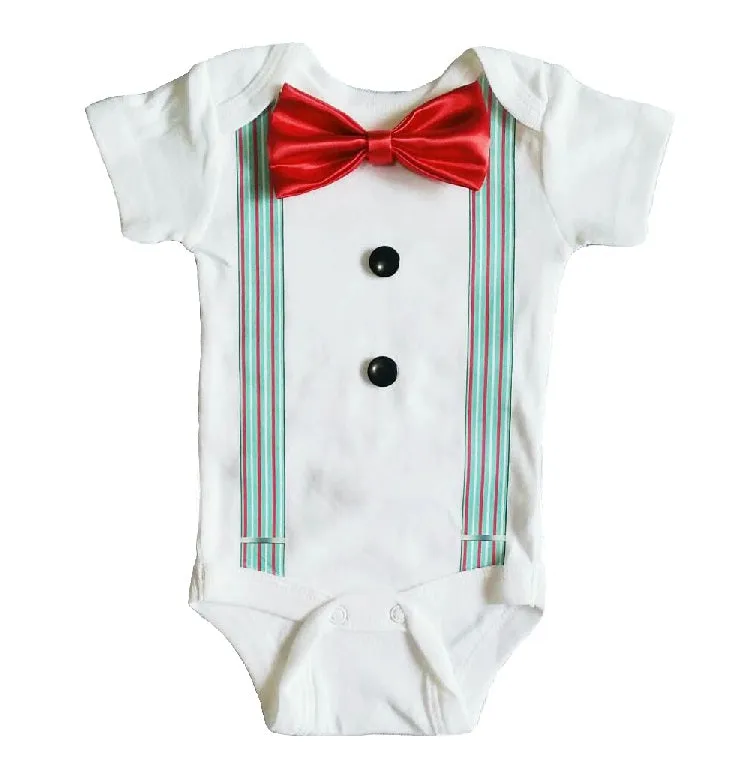 Baby Formal Tuxedo Suspender Onesies - Stripe BlueGreen