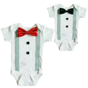 Baby Formal Tuxedo Suspender Onesies - Stripe BlueGreen