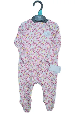 Baby Girls White Multi Floral Print Cotton Babygrow