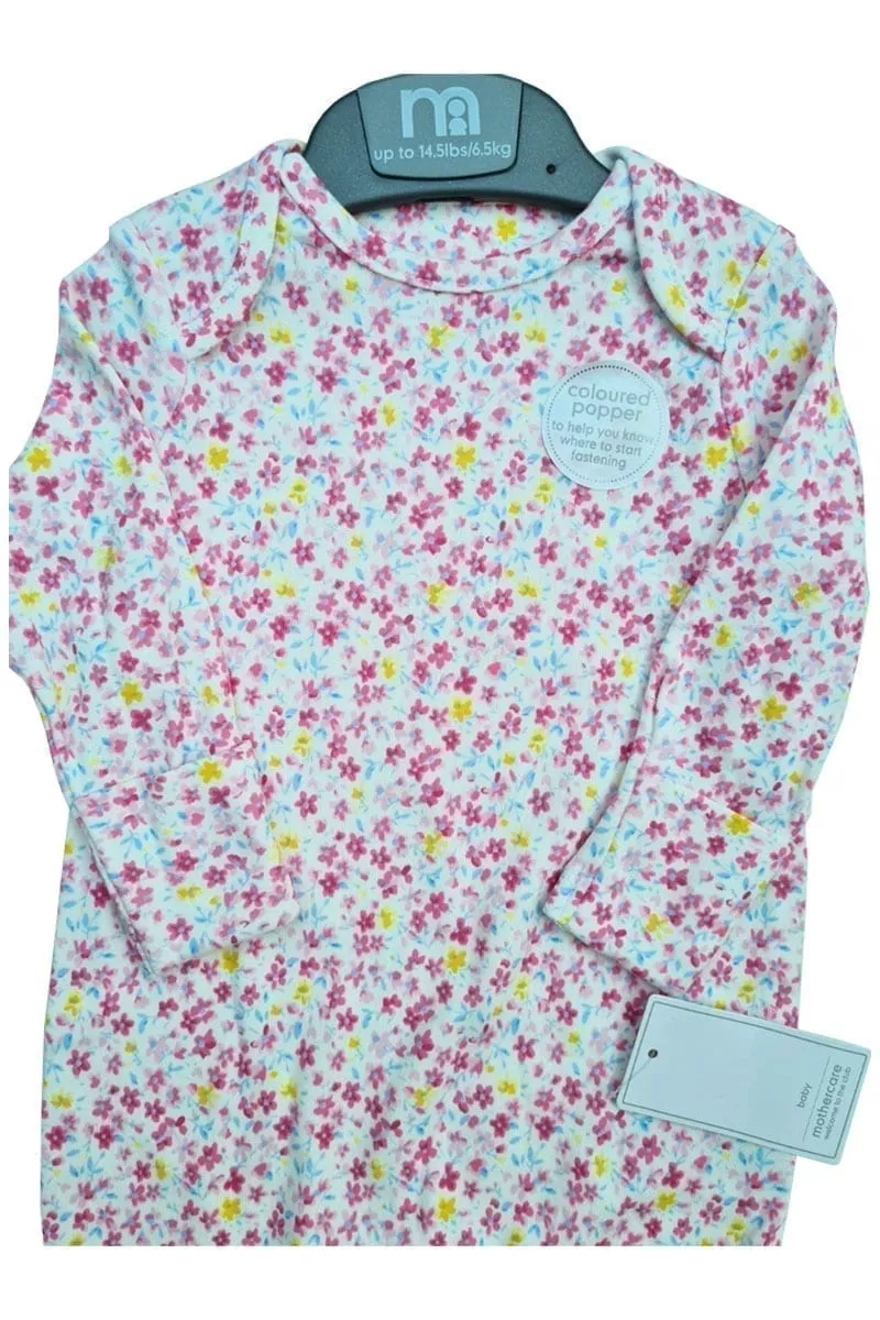 Baby Girls White Multi Floral Print Cotton Babygrow