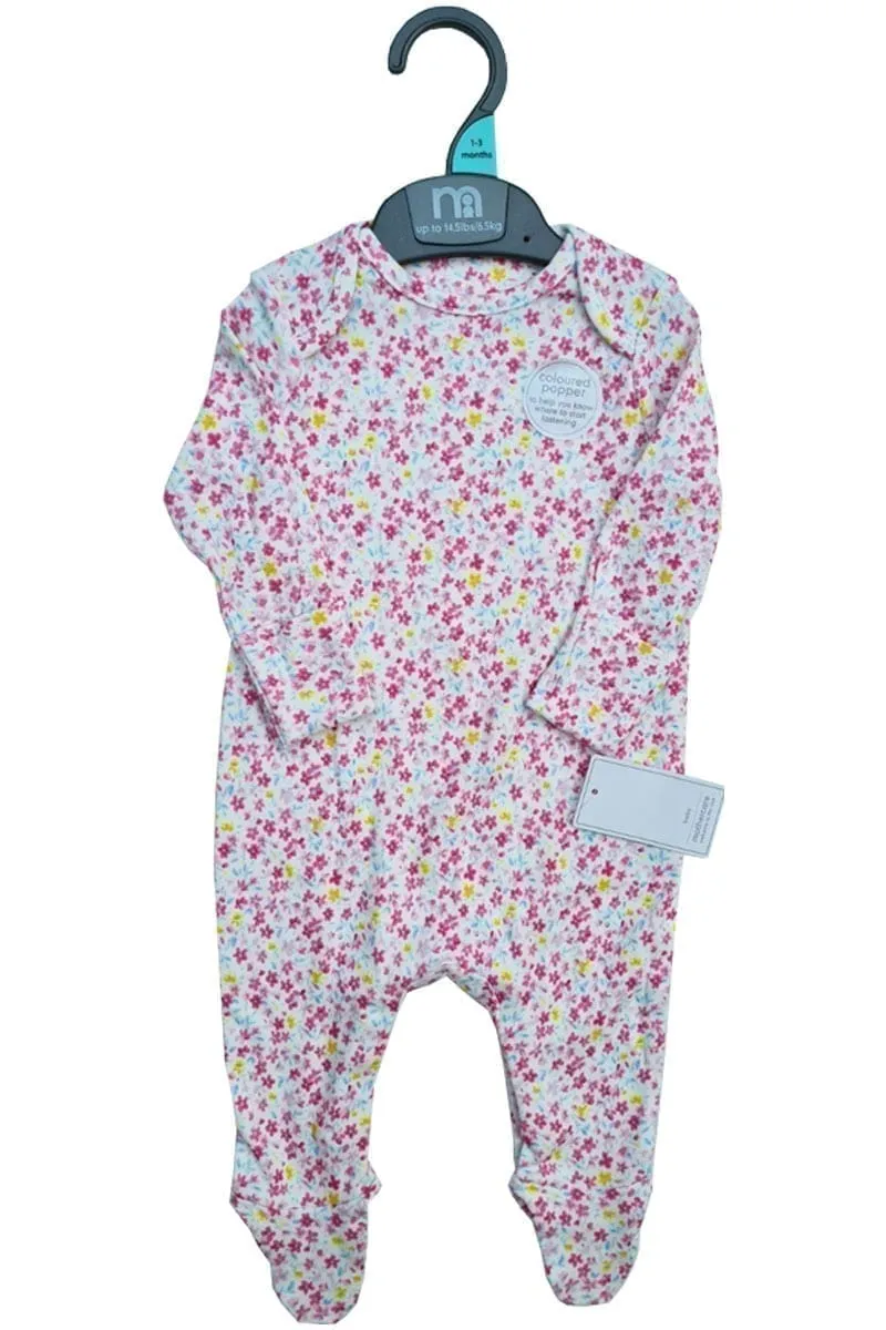 Baby Girls White Multi Floral Print Cotton Babygrow