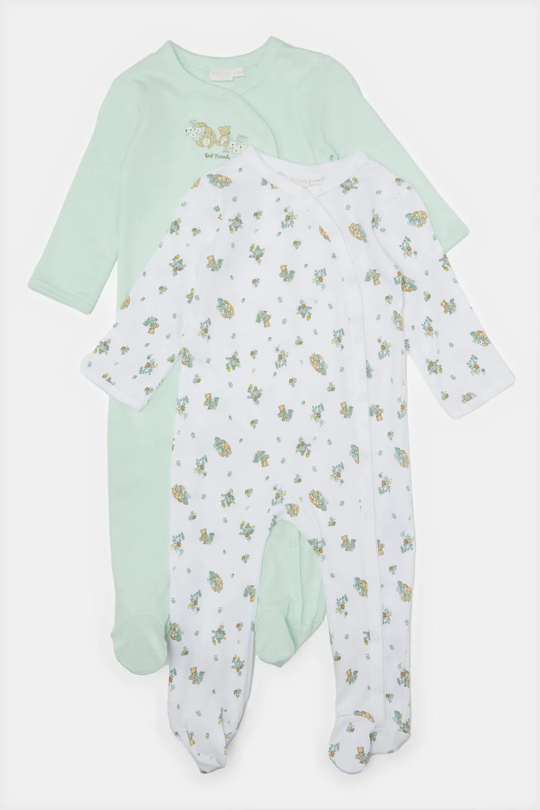 Baby Mint And White Sleepsuit Set (Pack of 2)