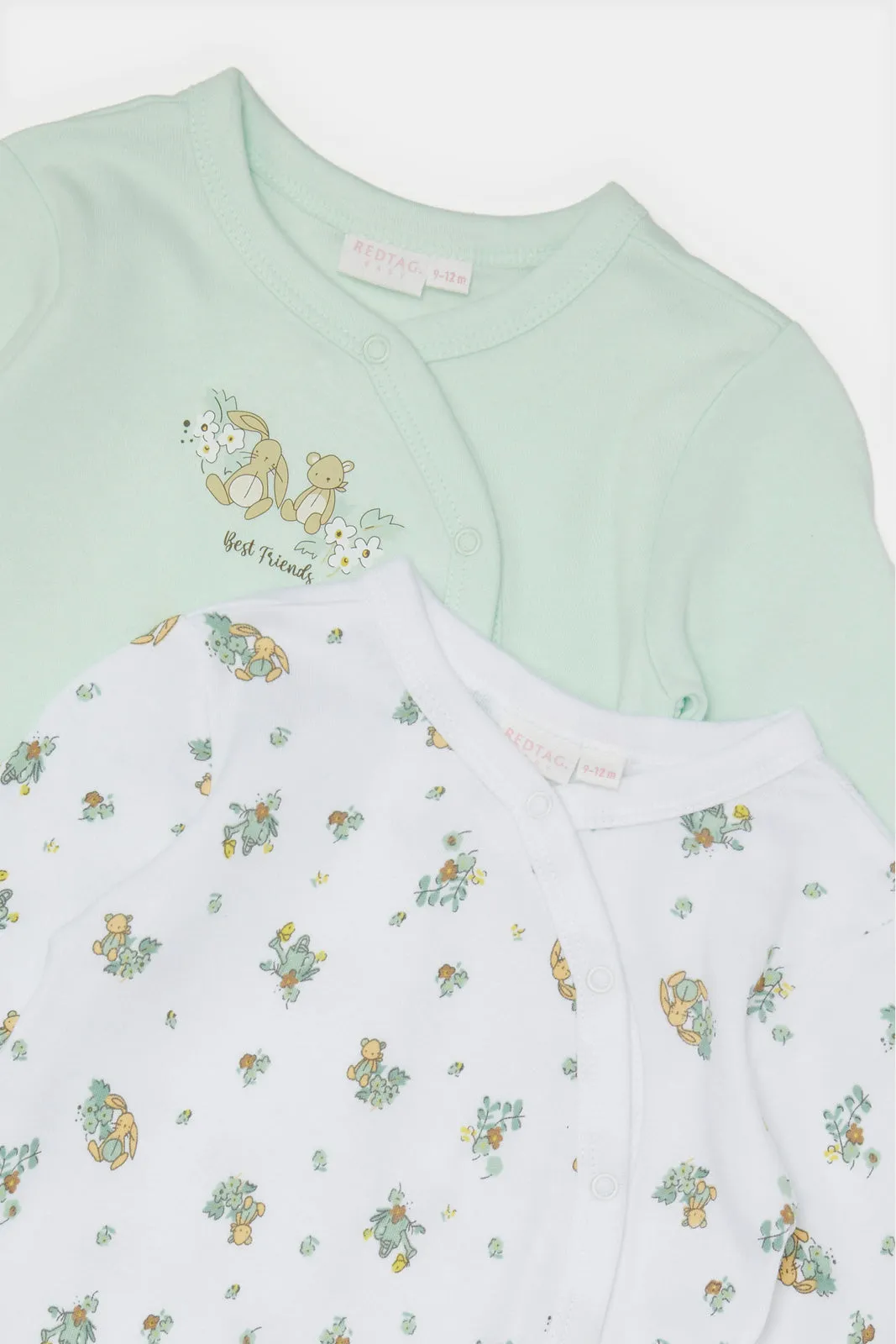 Baby Mint And White Sleepsuit Set (Pack of 2)