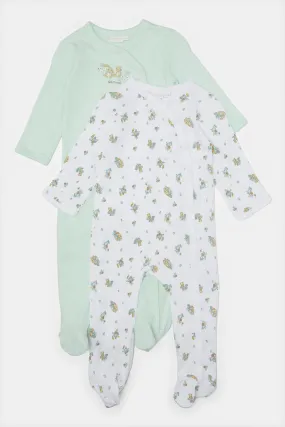 Baby Mint And White Sleepsuit Set (Pack of 2)