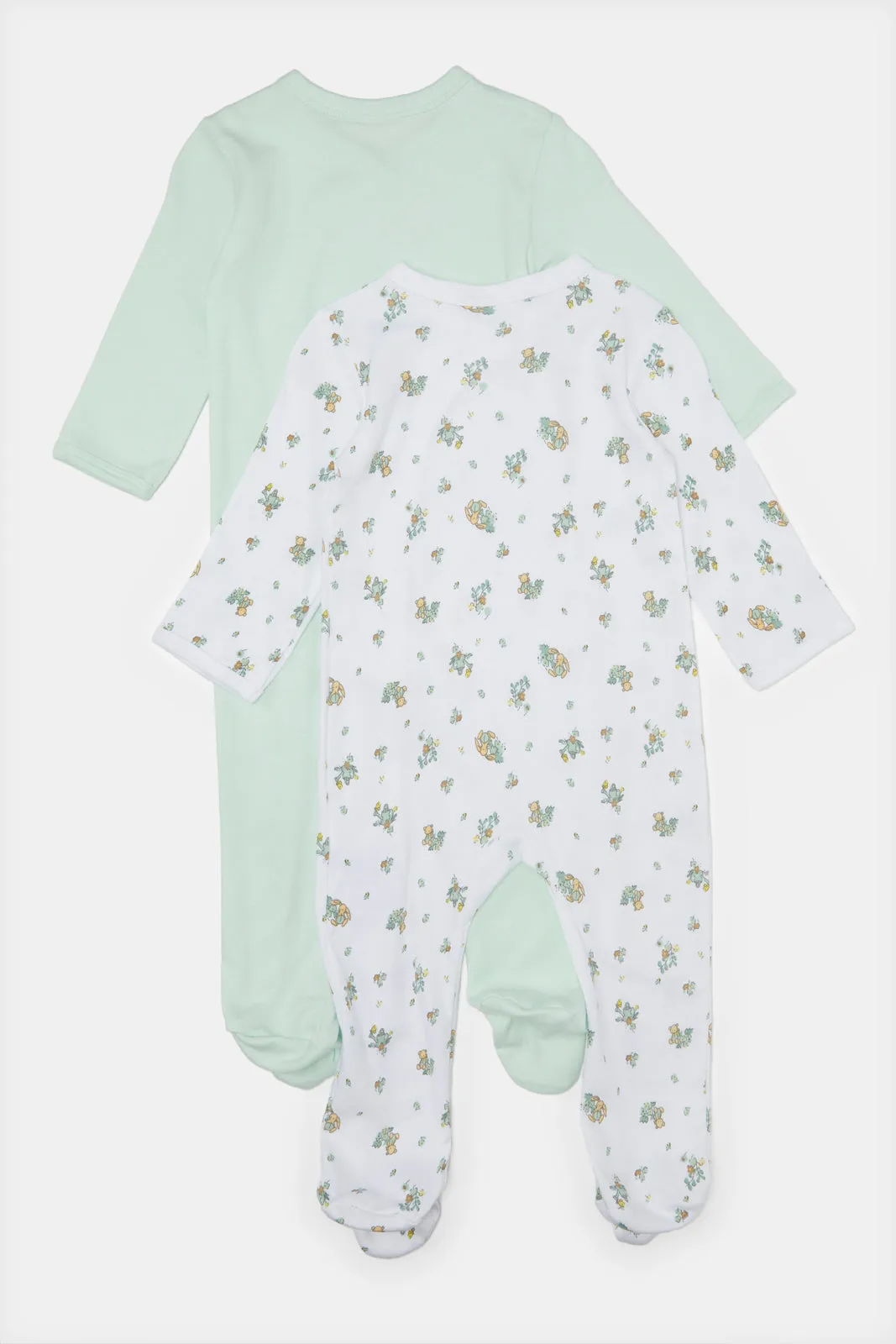 Baby Mint And White Sleepsuit Set (Pack of 2)