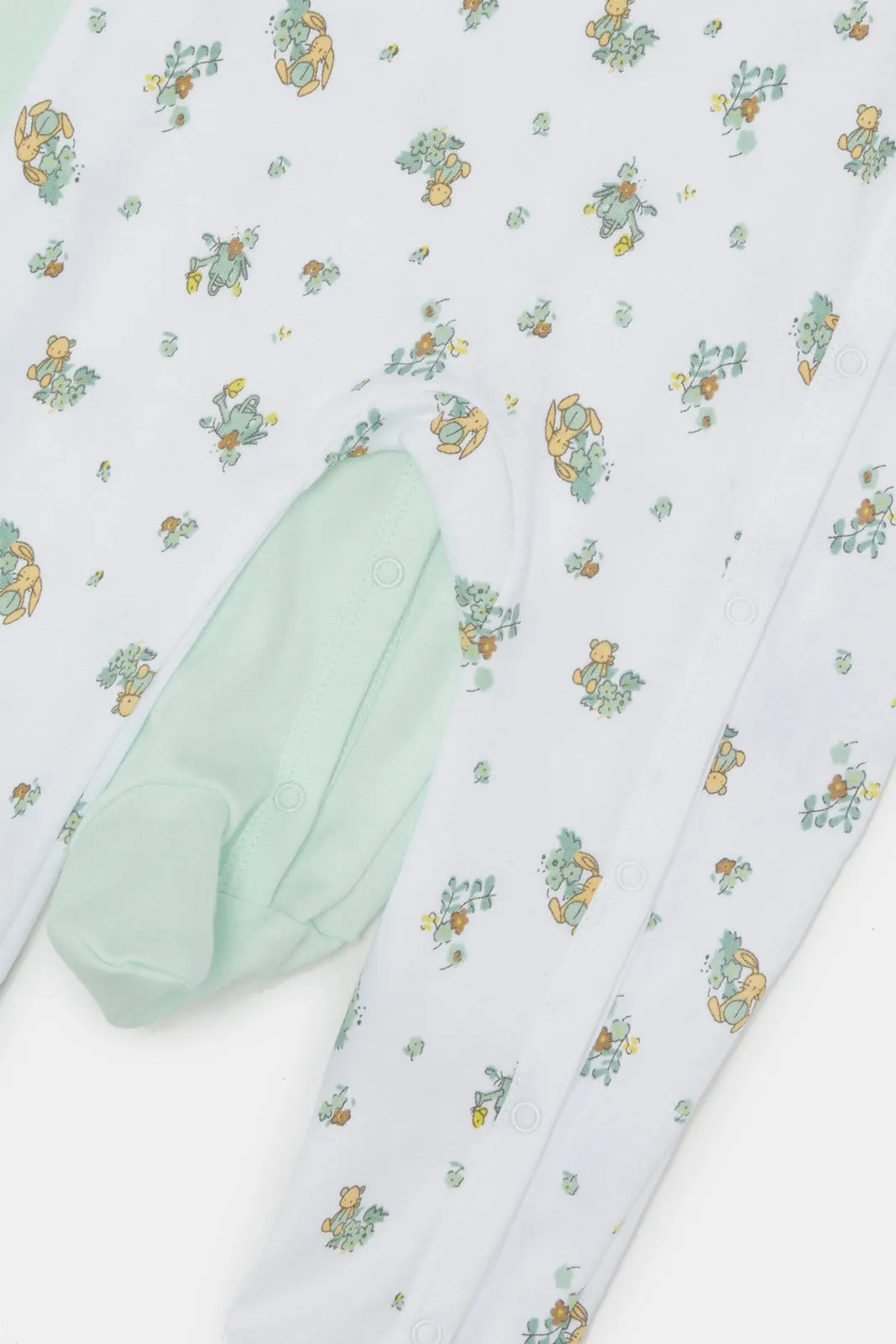 Baby Mint And White Sleepsuit Set (Pack of 2)