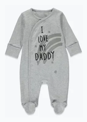 Baby Sleepsuit Unisex Grey I Love Daddy Pure Cotton Baby Grow