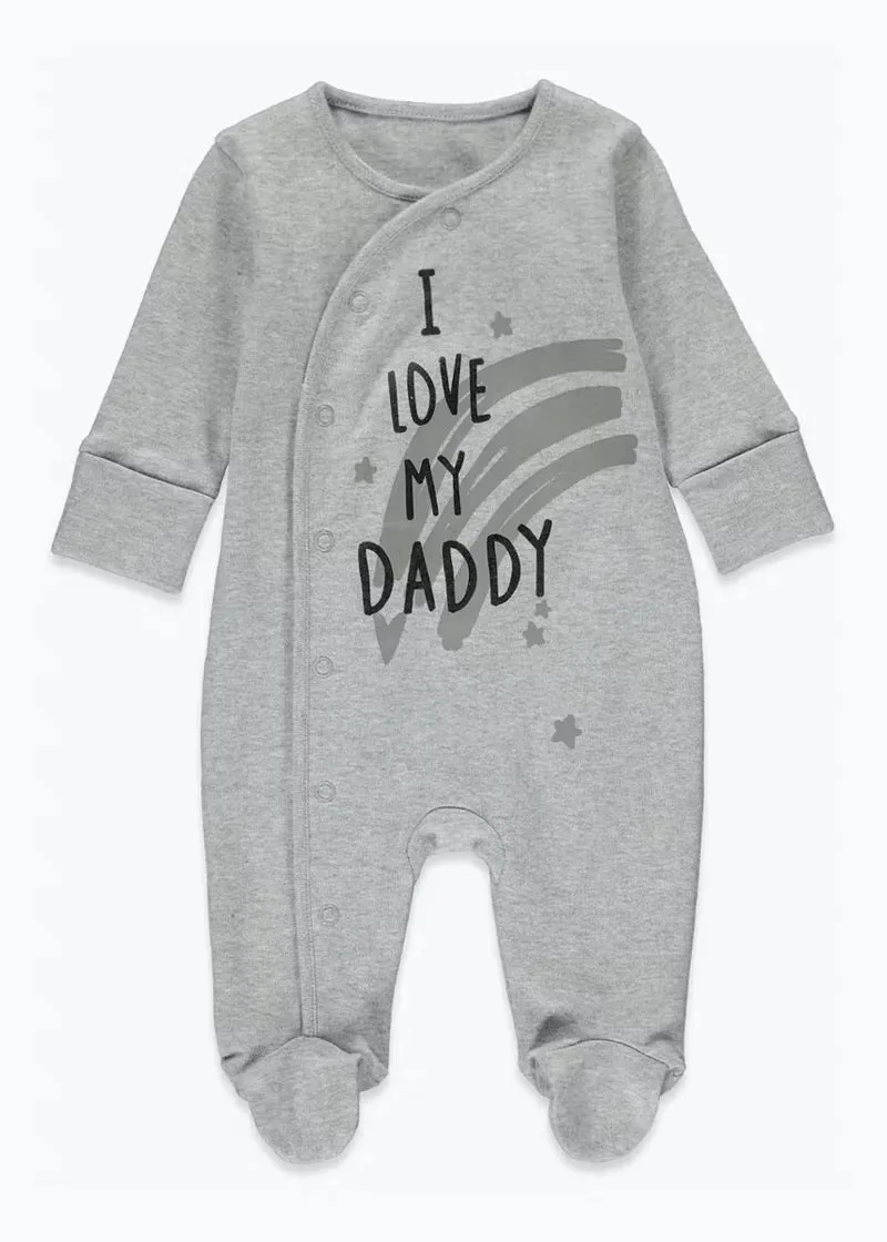 Baby Sleepsuit Unisex Grey I Love Daddy Pure Cotton Baby Grow