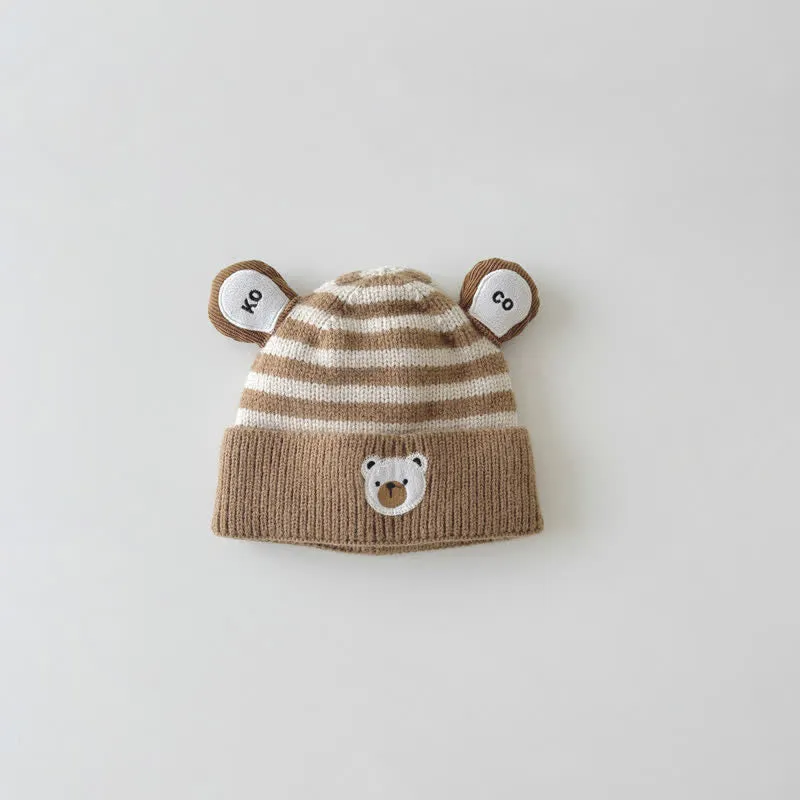Baby Vivid Bear Striped Knitted Beanie
