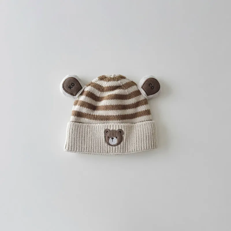 Baby Vivid Bear Striped Knitted Beanie
