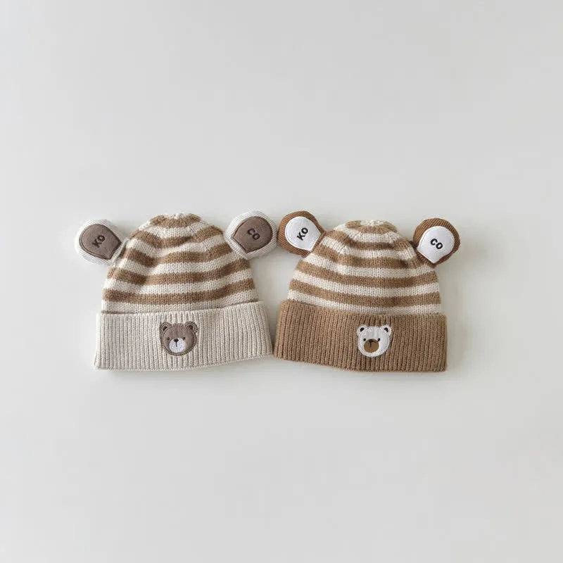 Baby Vivid Bear Striped Knitted Beanie