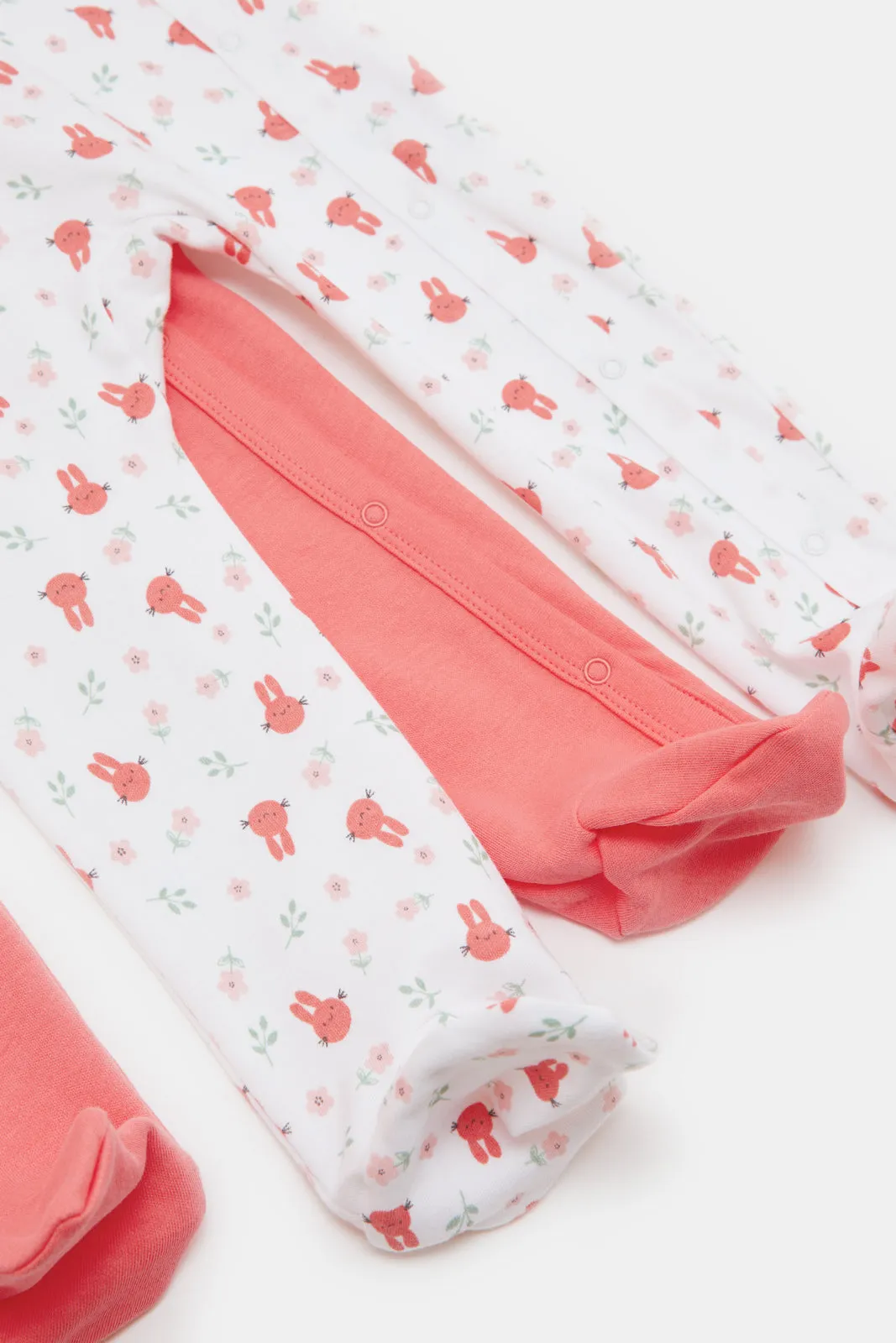 Baby White And Coral Printed Sleepsuit Set (Pack of 2)