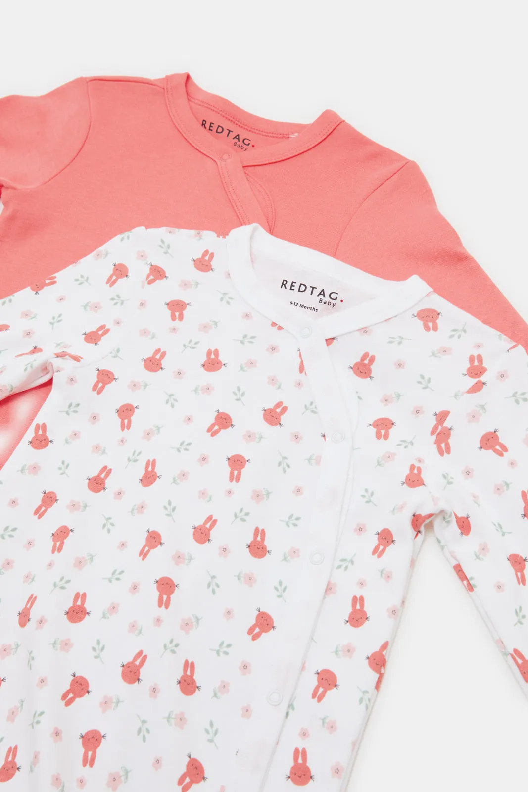 Baby White And Coral Printed Sleepsuit Set (Pack of 2)