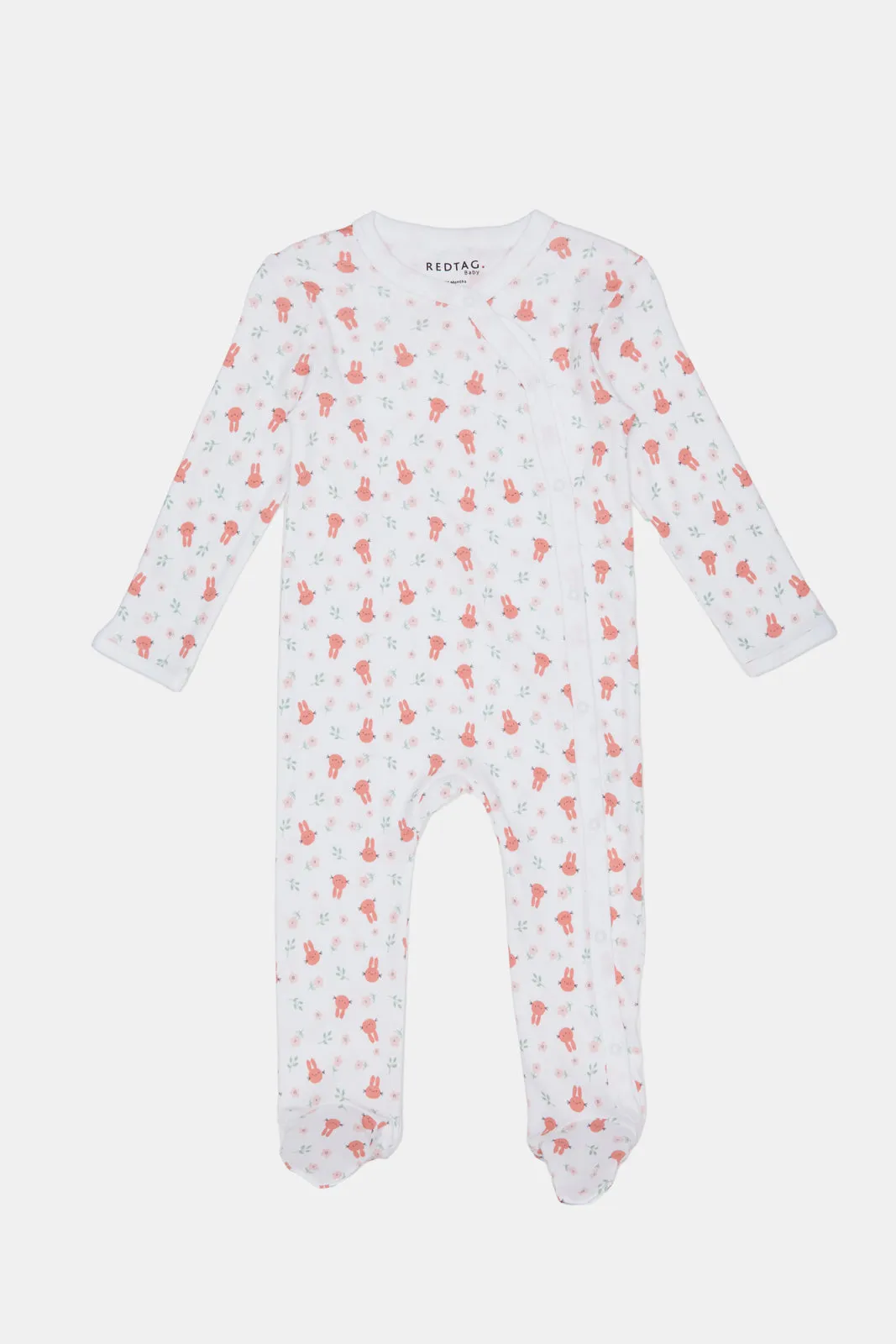 Baby White And Coral Printed Sleepsuit Set (Pack of 2)