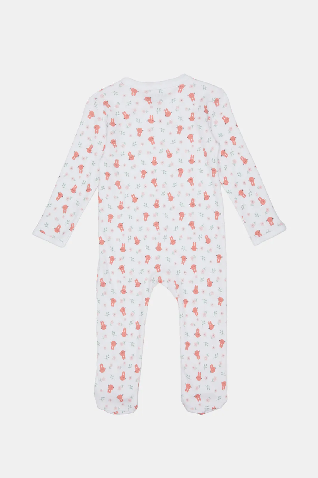 Baby White And Coral Printed Sleepsuit Set (Pack of 2)
