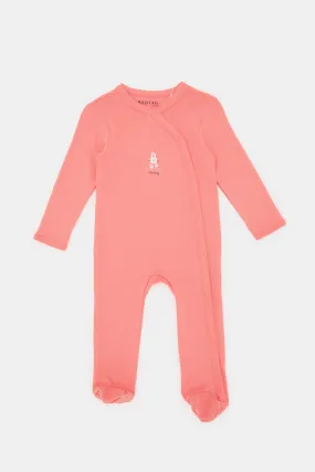 Baby White And Coral Printed Sleepsuit Set (Pack of 2)