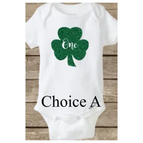 Baby's First St Patrick's Day, Shamrock Onesie, First Birthday ONE