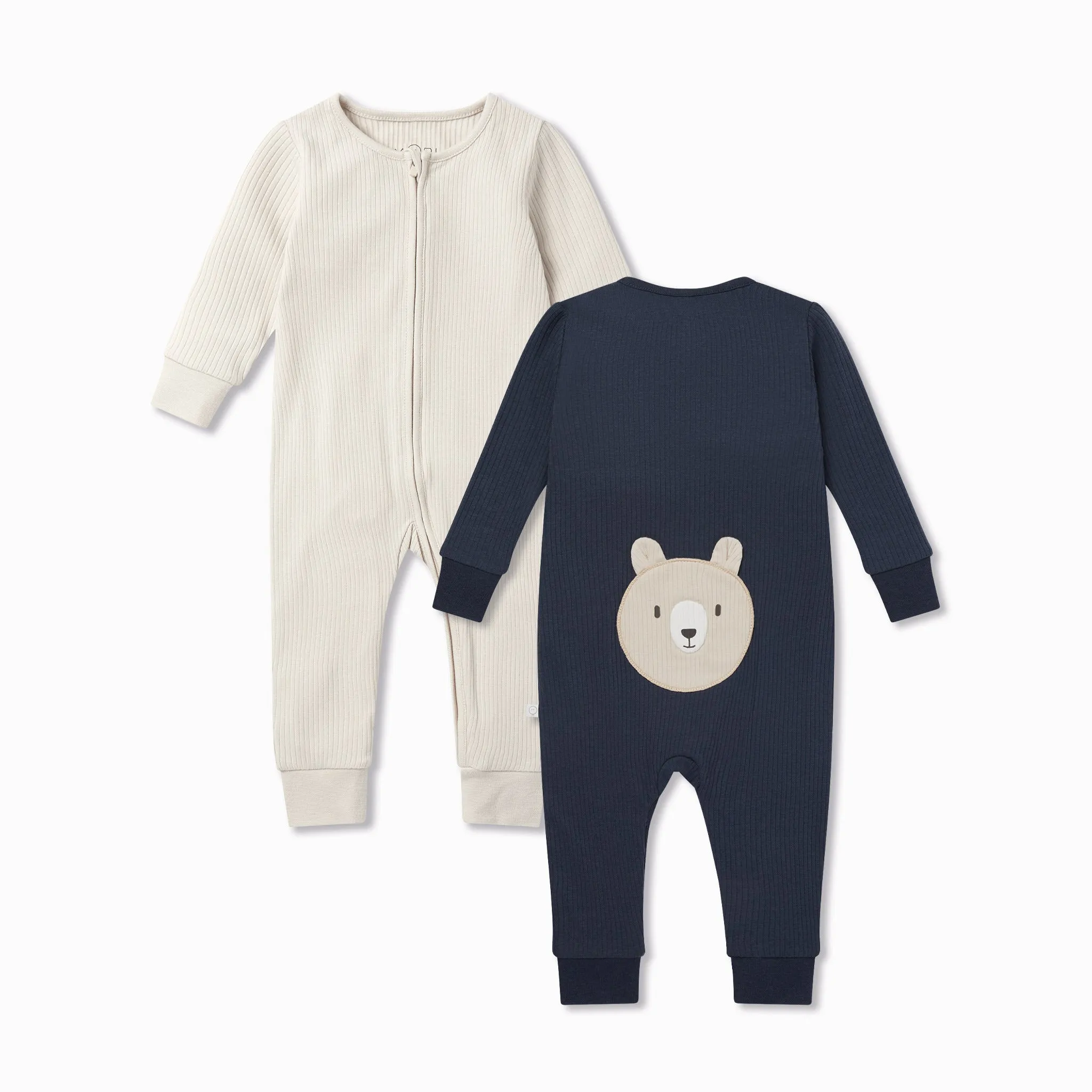 Bear Ribbed Clever Zip Sleepsuit 2 Pack