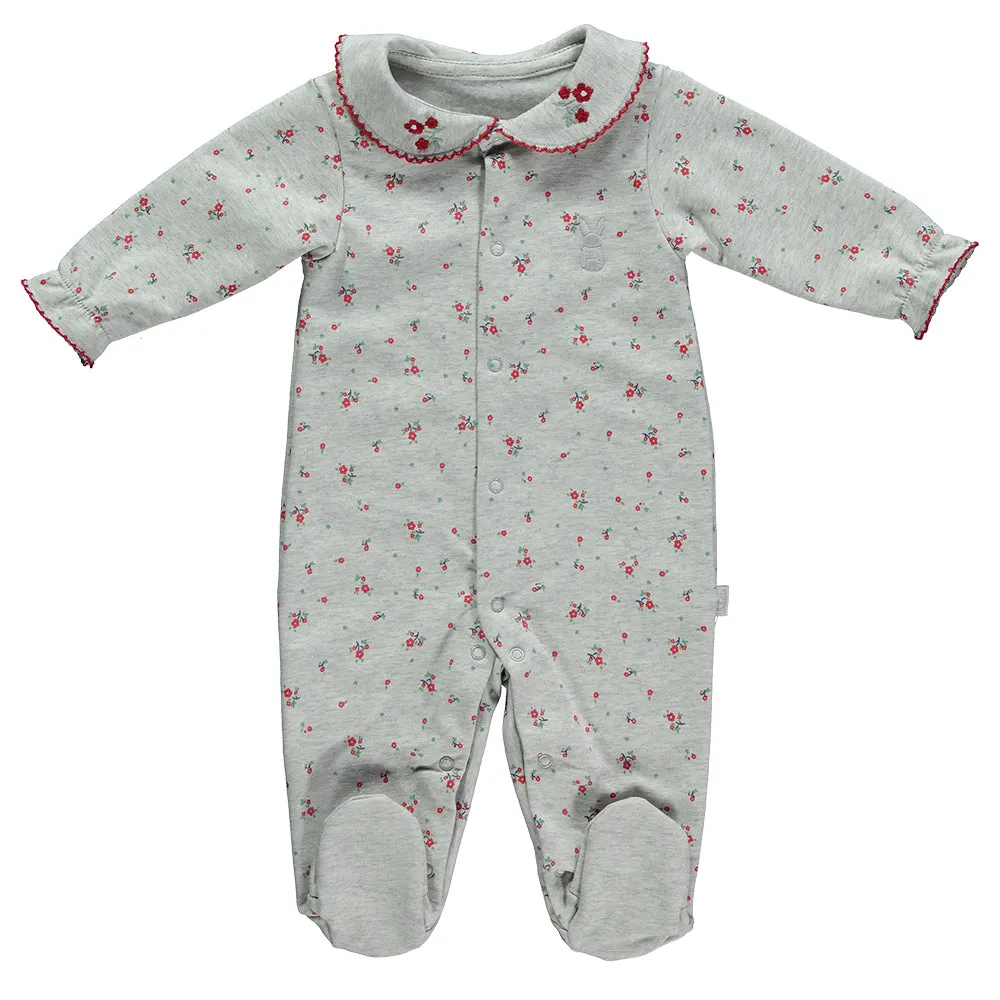 Bebetto Cotton Sleepsuit Grey Floral (0-9mths)