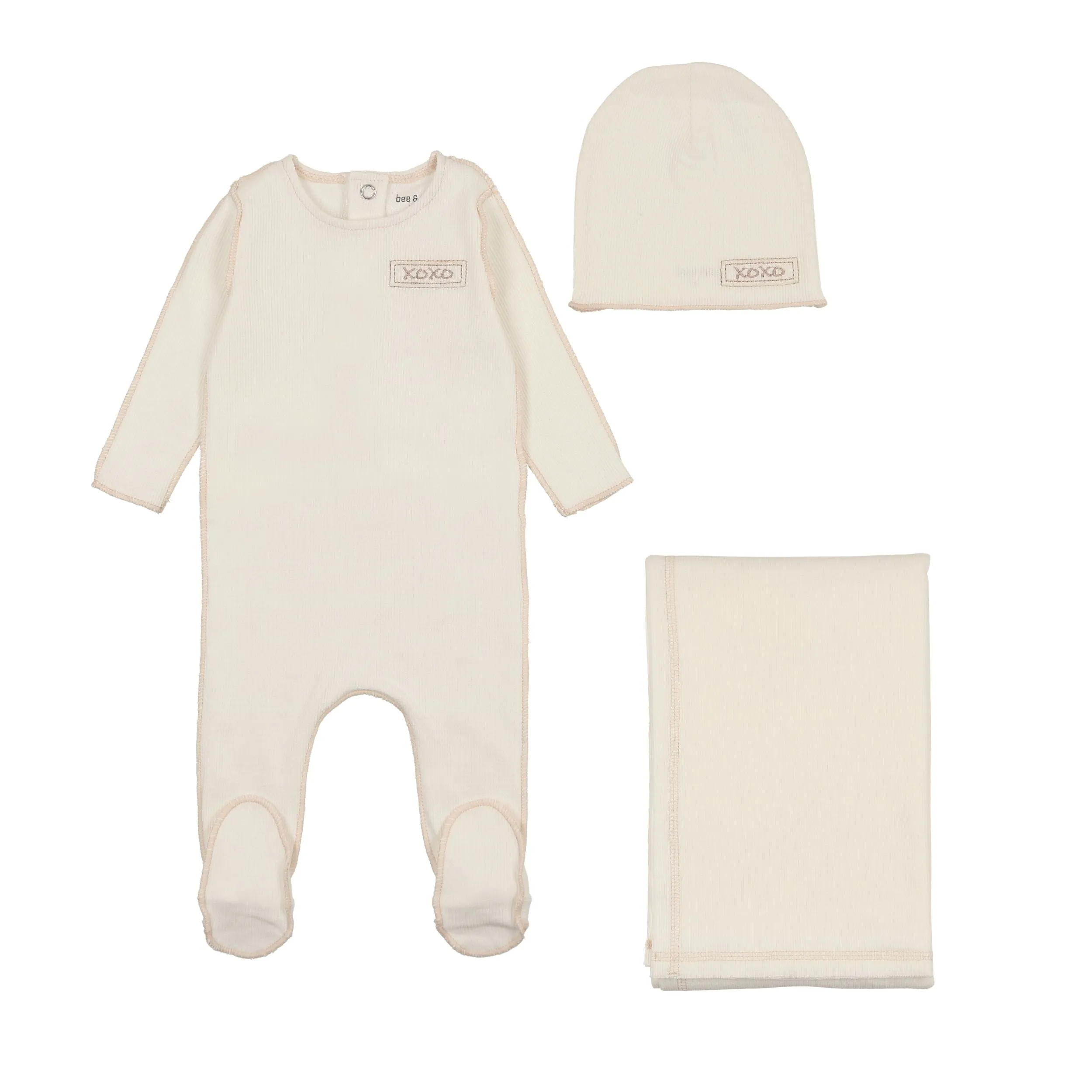 Bee & Dee Chalk White Classic Ribbed Layette Set