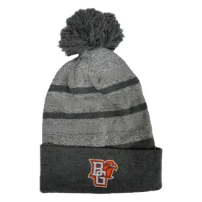 BGSU Logofit Cuff Grey Stripe Pom Hat