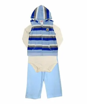 Blue & Cream Striped Hooded 3Piece Romper