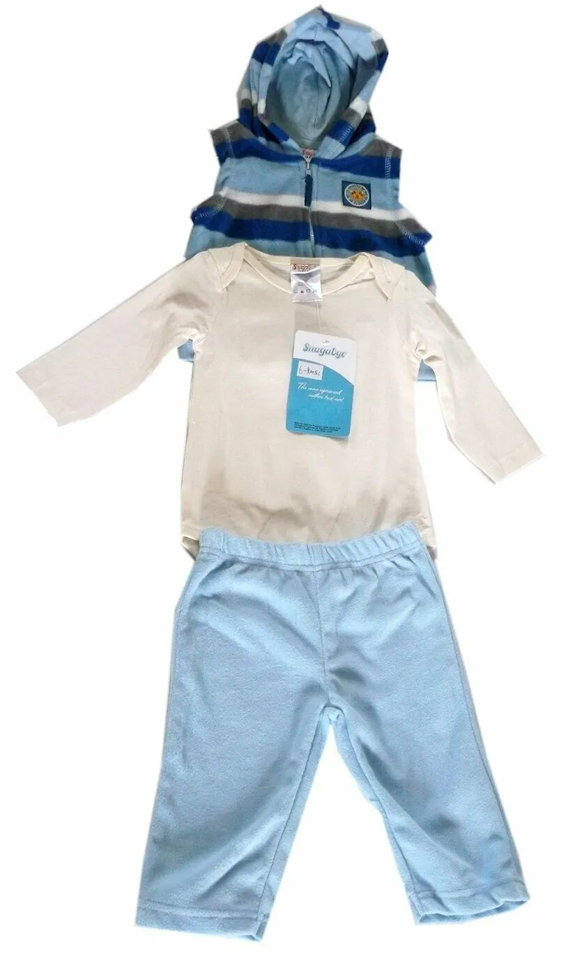 Blue & Cream Striped Hooded 3Piece Romper