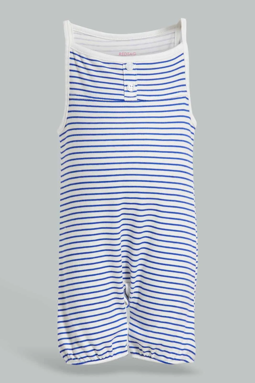 Blue And Pink Striped and Printed Romper Set (2 Piece)