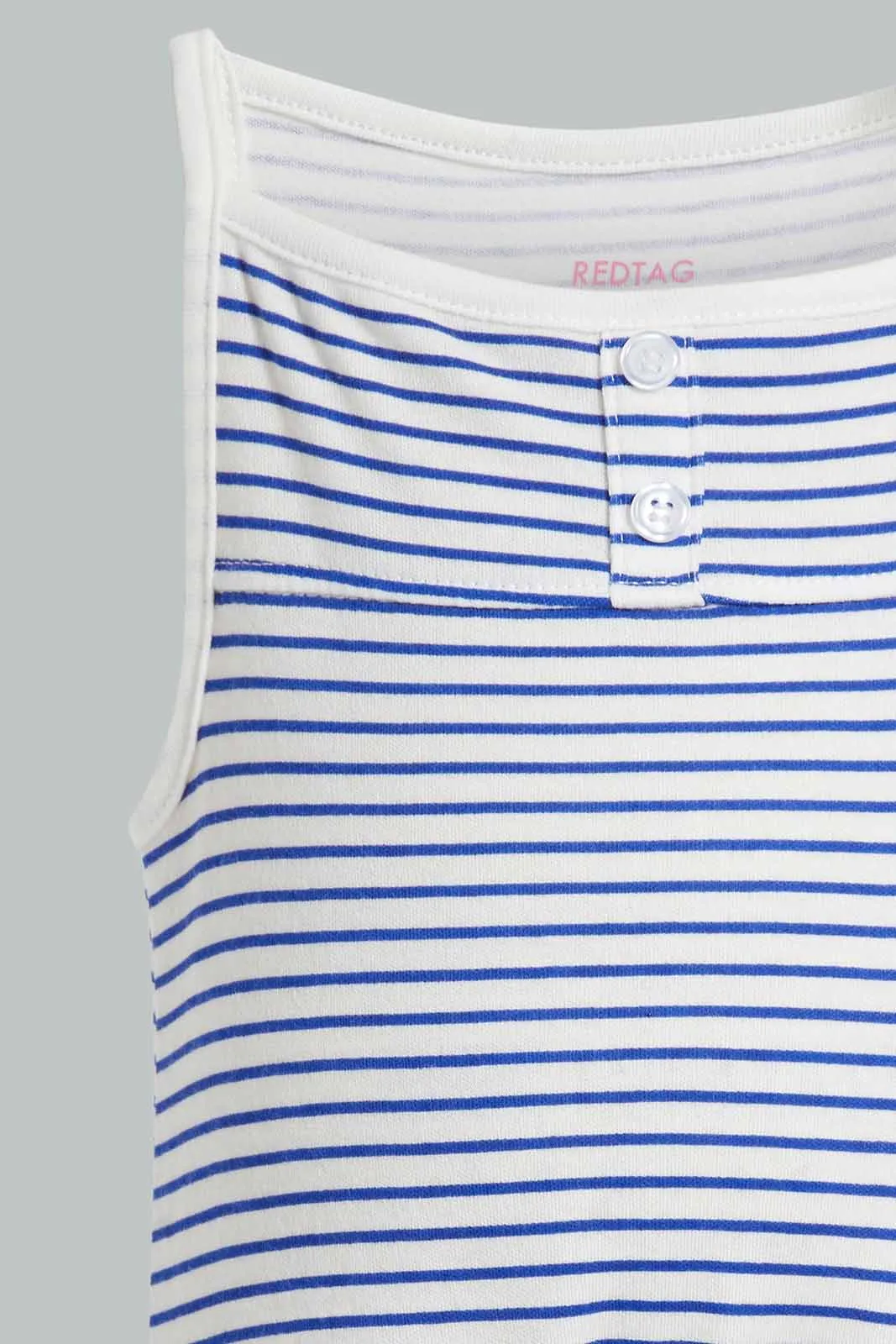 Blue And Pink Striped and Printed Romper Set (2 Piece)