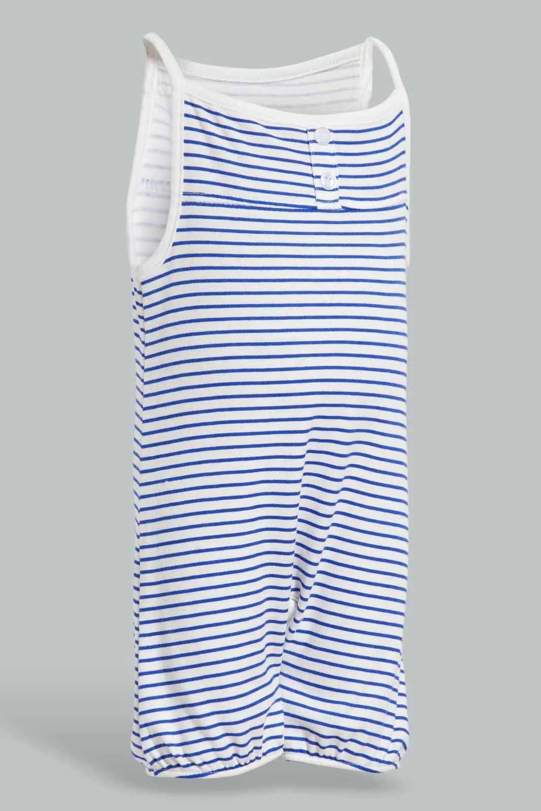 Blue And Pink Striped and Printed Romper Set (2 Piece)