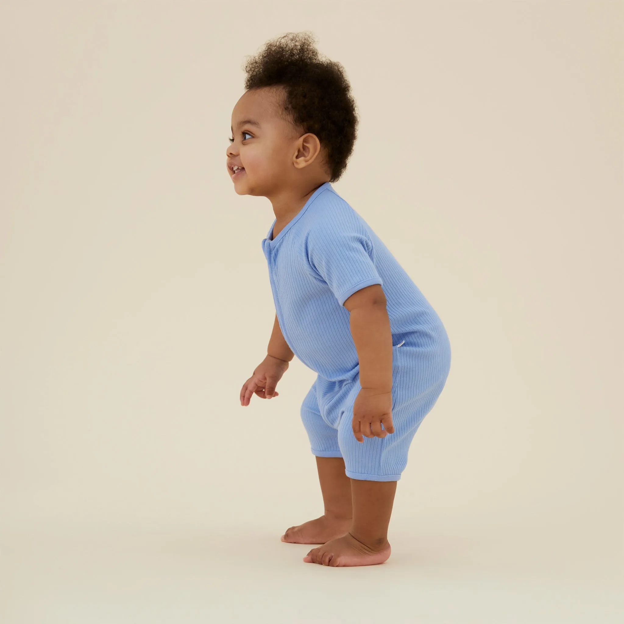 Blue Ribbed Zip Summer Sleepsuit