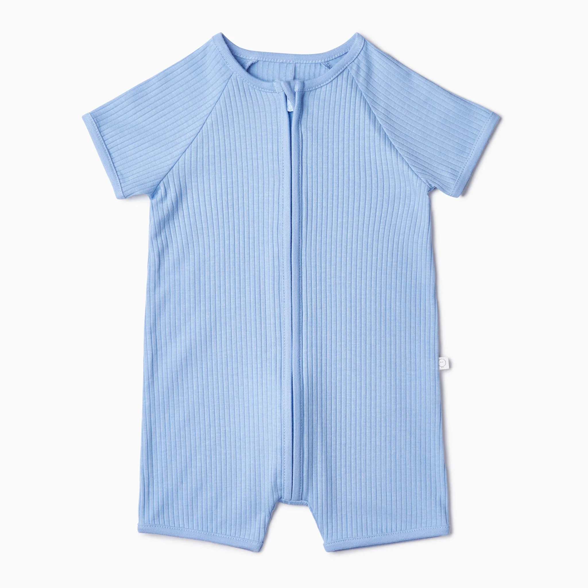 Blue Ribbed Zip Summer Sleepsuit