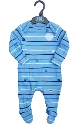 Blue Striped Cotton Non Slip Footie Sleepsuit
