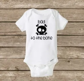 Boys Halloween Onesie Bad To The Bone, Boy Skull, Kids Rockabilly