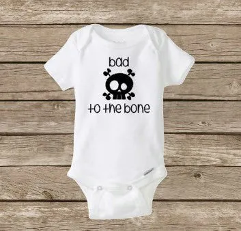 Boys Halloween Onesie Bad To The Bone, Boy Skull, Kids Rockabilly