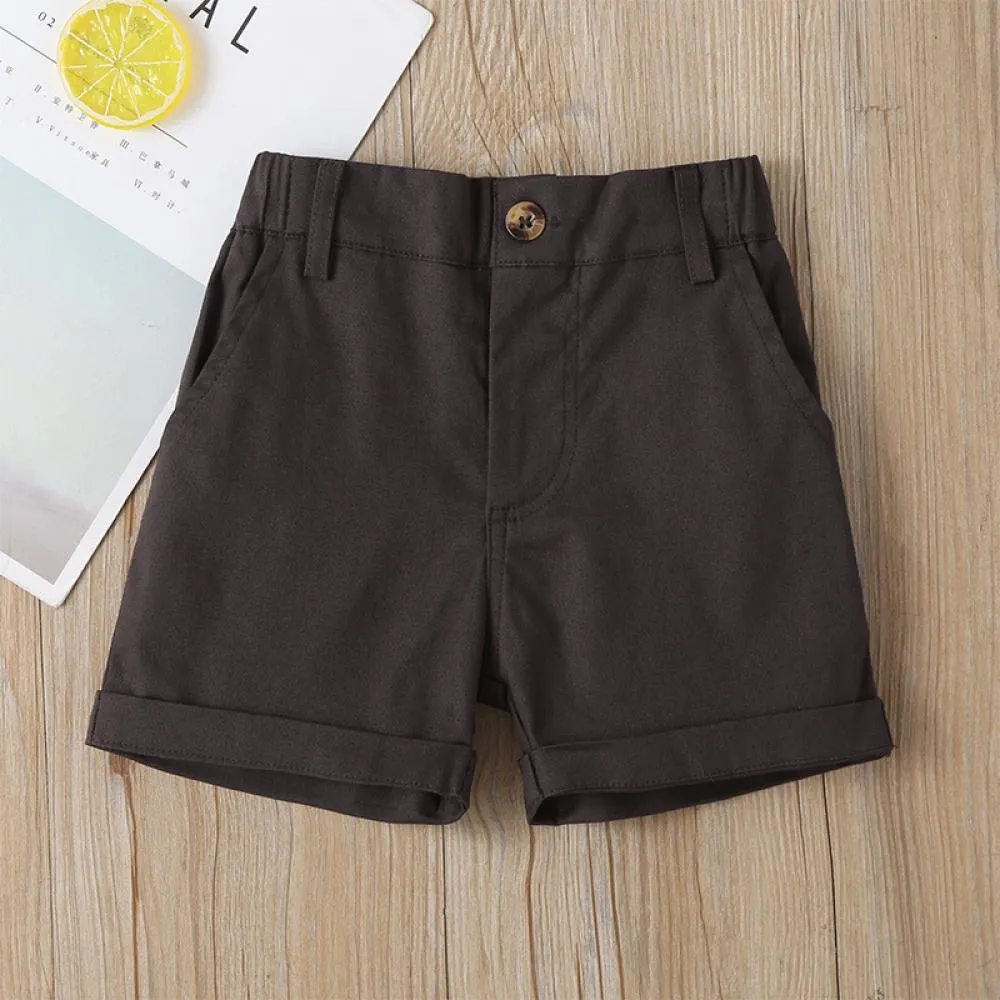 Boys Summer Flower Print Shirt Solid Color Shorts Two Piece Suit Wholesale Boy Clothes