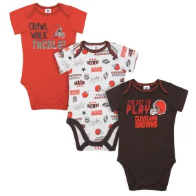 Browns All Set to Play 3 Pack Short Sleeved Onesies Bodysuits