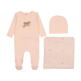 Citrine Peach Shell Flower Wheelbarrow Layette Set