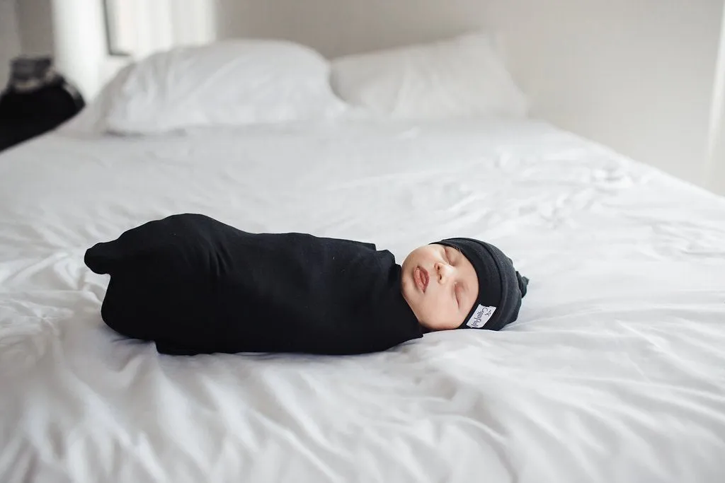 Copper Pearl Newborn Top Knot Hat - Midnight